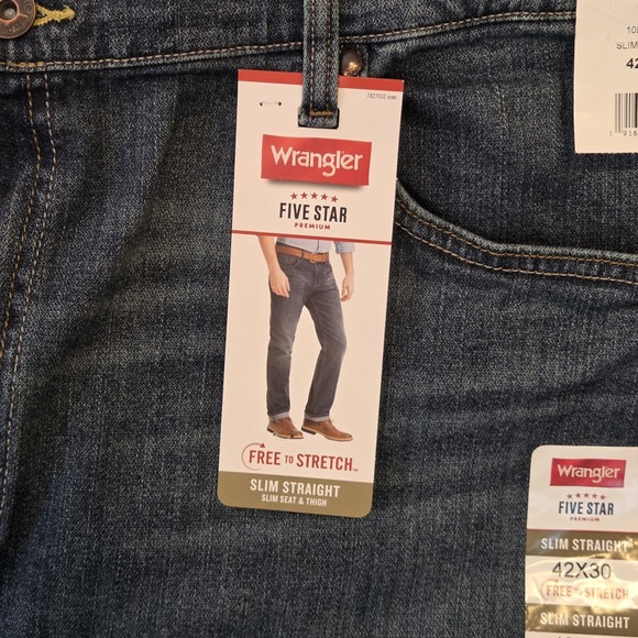NWT Men's Wrangler 5 Star Jeans Slim Straight Denim 1092SSWJS 42 X 30 - Picture 2 of 5